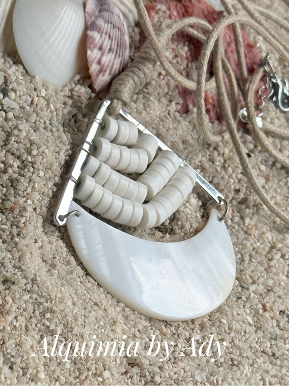Alquimia White Shell & Bead Crescent Pendant Necklace